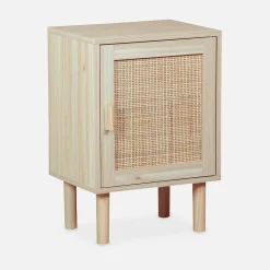 Mesita de noche con efecto caña y madera