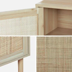 Mesita de noche con efecto caña y madera