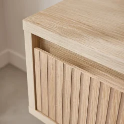 Mesita de noche con efecto madera, 1 cajón