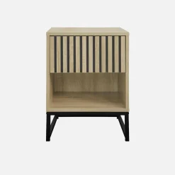 Mesita de noche contemporánea efecto madera estriada con 1 cajón