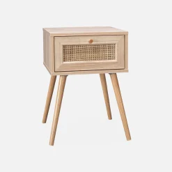 Mesita de noche de 1 cajón con efecto madera y caña