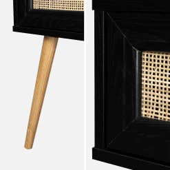 Mesita de noche de 1 cajón con efecto madera y caña