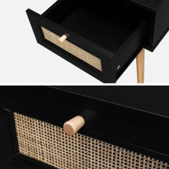 Mesita de noche de 1 cajón con efecto madera y caña