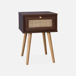 Mesita de noche de 1 cajón con efecto madera y caña, set de 2