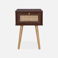 Mesita de noche de 1 cajón con efecto madera y caña
