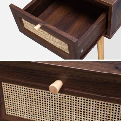 Mesita de noche de 1 cajón con efecto madera y caña