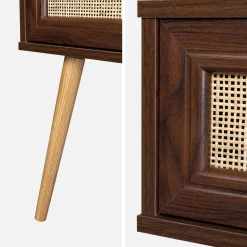 Mesita de noche de 1 cajón con efecto madera y caña