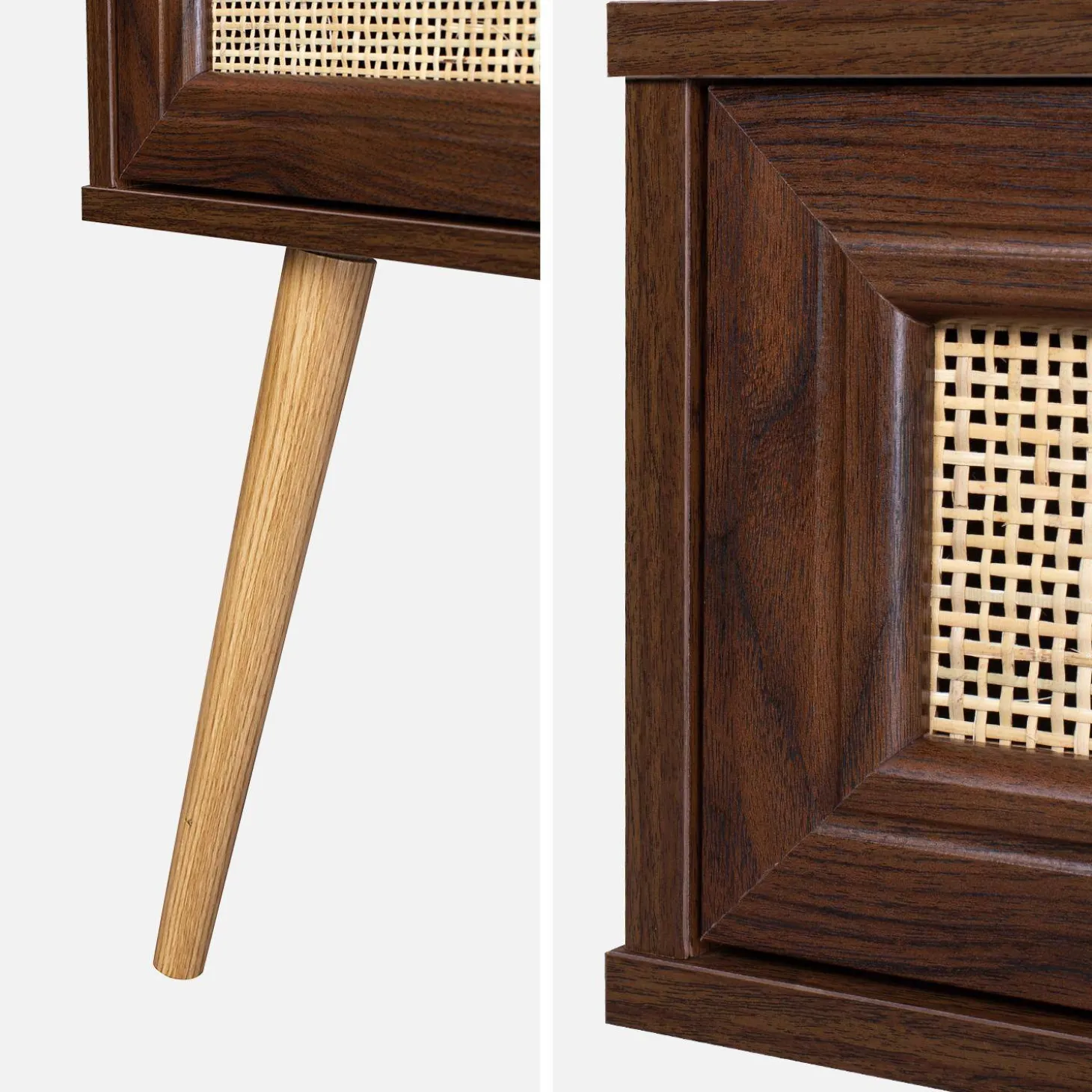 Mesita de noche de 1 cajón con efecto madera y caña