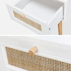 Mesita de noche de 1 cajón con efecto madera y caña, set de 2