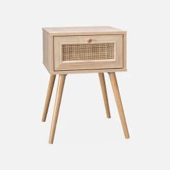 Mesita de noche de 1 cajón con efecto madera y caña, set de 2