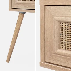 Mesita de noche de 1 cajón con efecto madera y caña, set de 2