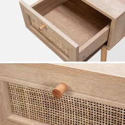 Mesita de noche de 1 cajón con efecto madera y caña, set de 2