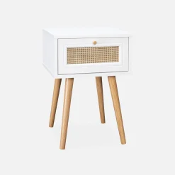 Mesita de noche de 1 cajón con efecto madera y caña