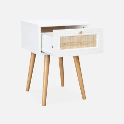 Mesita de noche de 1 cajón con efecto madera y caña