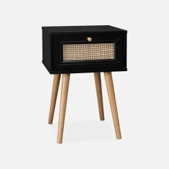 Mesita de noche de 1 cajón con efecto madera y caña, set de 2