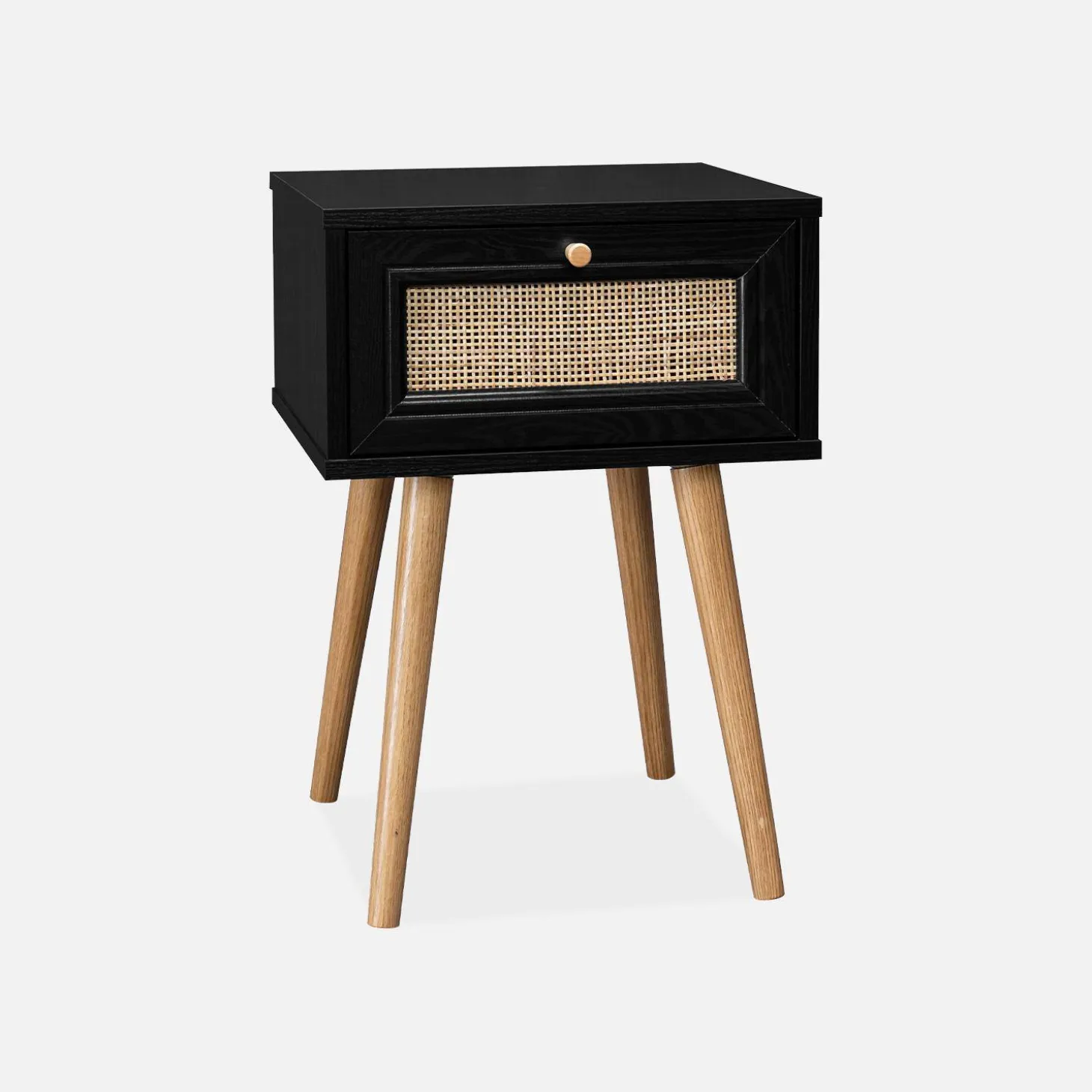 Mesita de noche de 1 cajón con efecto madera y caña, set de 2