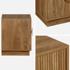 Mesita de noche de 2 cajones efecto madera de mango estriada, set de 2