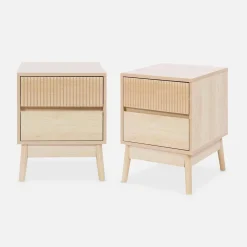 Mesita de noche de 2 cajones con efecto madera, set de 2