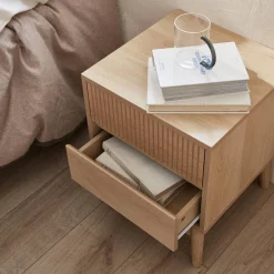 Mesita de noche de 2 cajones con efecto madera, set de 2