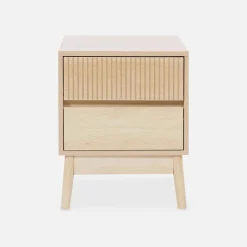 Mesita de noche de 2 cajones con efecto madera, set de 2