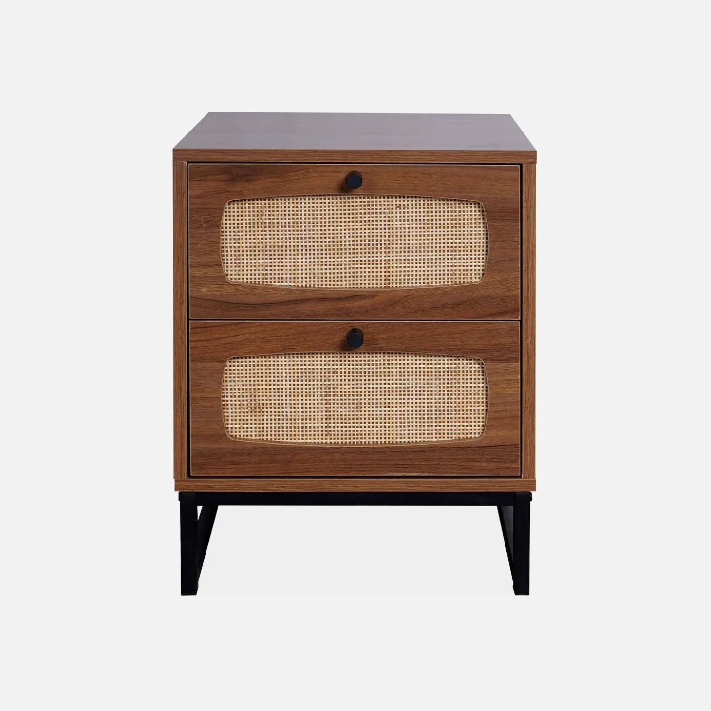 Mesita de noche de madera y caña