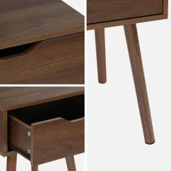 Mesita de noche de madera teñida de nogal, 1 cajón