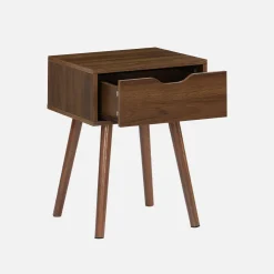 Mesita de noche de madera teñida de nogal, 1 cajón