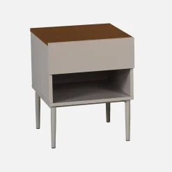 Mesita de noche de metal y decoración de madera 1 cajón