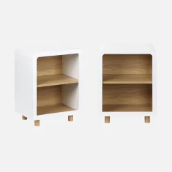 Mesita de noche efecto madera con 2 huecos, set de 2