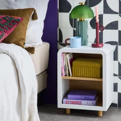 Mesita de noche efecto madera con 2 huecos, set de 2