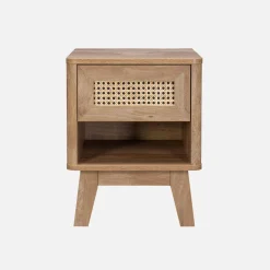 Mesita de noche efecto madera y caña, set de 2