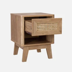 Mesita de noche efecto madera y caña, set de 2