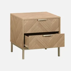 Mesita de noche efecto madera con diseño en espiga, set de 2