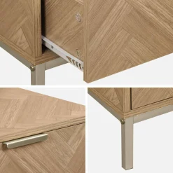 Mesita de noche efecto madera con diseño en espiga, set de 2