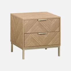 Mesita de noche efecto madera con diseño en espiga, set de 2