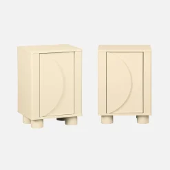 Mesita de noche efecto madera de mango con 1 puerta reversible, set de 2