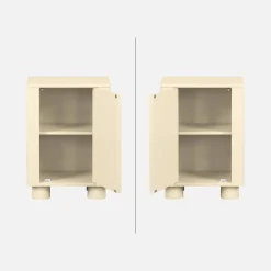 Mesita de noche efecto madera de mango con 1 puerta reversible, set de 2