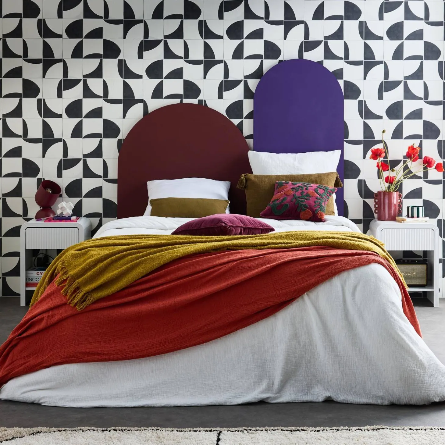 Mesita de noche efecto madera acanalada, set de 2