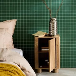 Mesita de noche efecto madera de mango con 1 puerta reversible, set de 2