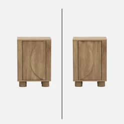 Mesita de noche efecto madera de mango con 1 puerta reversible, set de 2