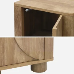 Mesita de noche efecto madera de mango con 1 puerta reversible