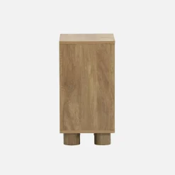 Mesita de noche efecto madera de mango con 1 puerta reversible