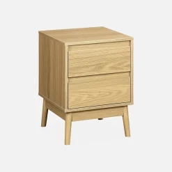 Mesita de noche efecto madera con 2 cajones