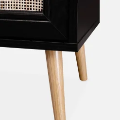 Mesita de noche escandinava de efecto madera y caña