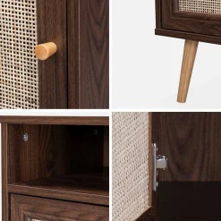 Mesita de noche escandinava de efecto madera y caña
