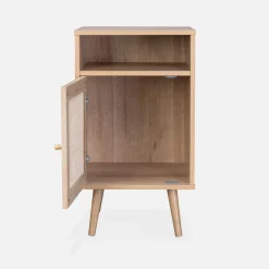 Mesita de noche escandinava con efecto madera y caña, set de 2