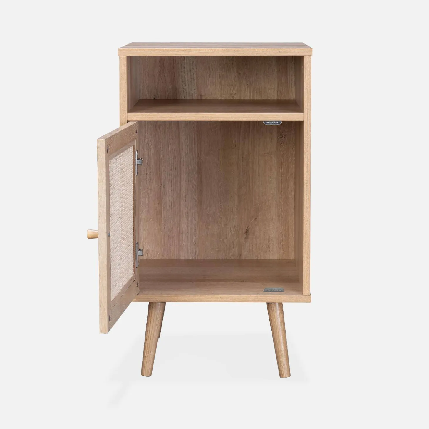 Mesita de noche escandinava con efecto madera y caña, set de 2