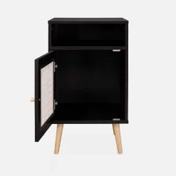 Mesita de noche escandinava con efecto madera y caña, set de 2