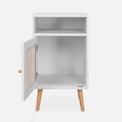 Mesita de noche escandinava con efecto madera y caña, set de 2