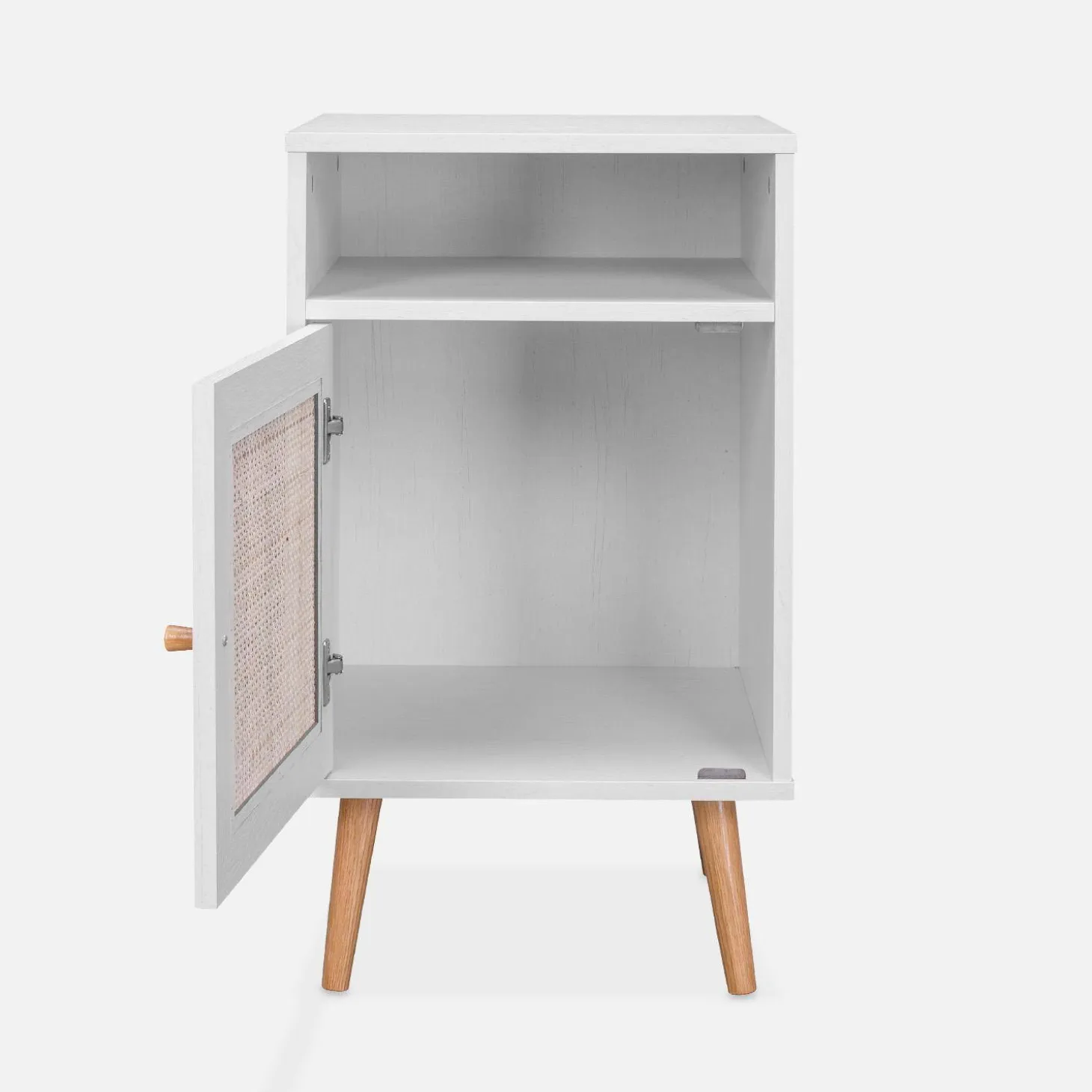 Mesita de noche escandinava con efecto madera y caña, set de 2